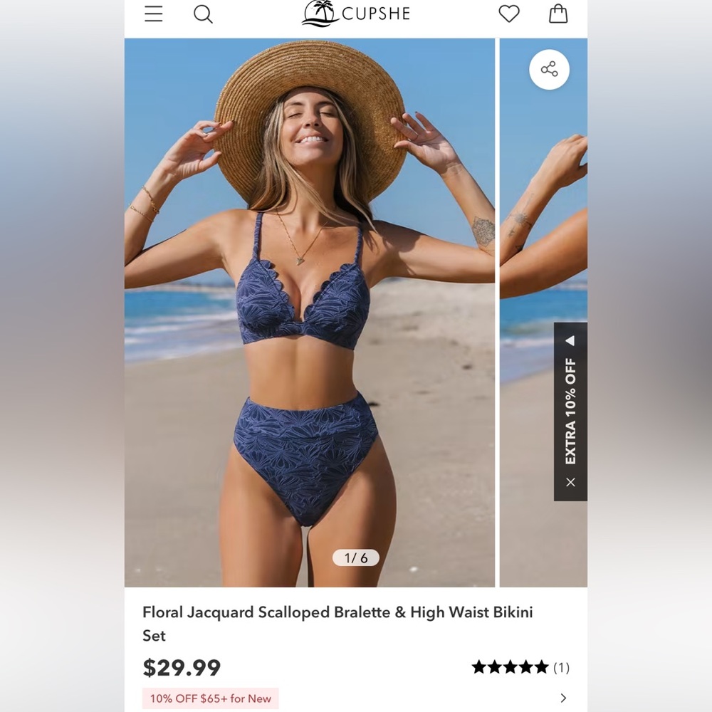 Cupshe small Floral Jacquard Scalloped Bralette & High Waist Bikini Set